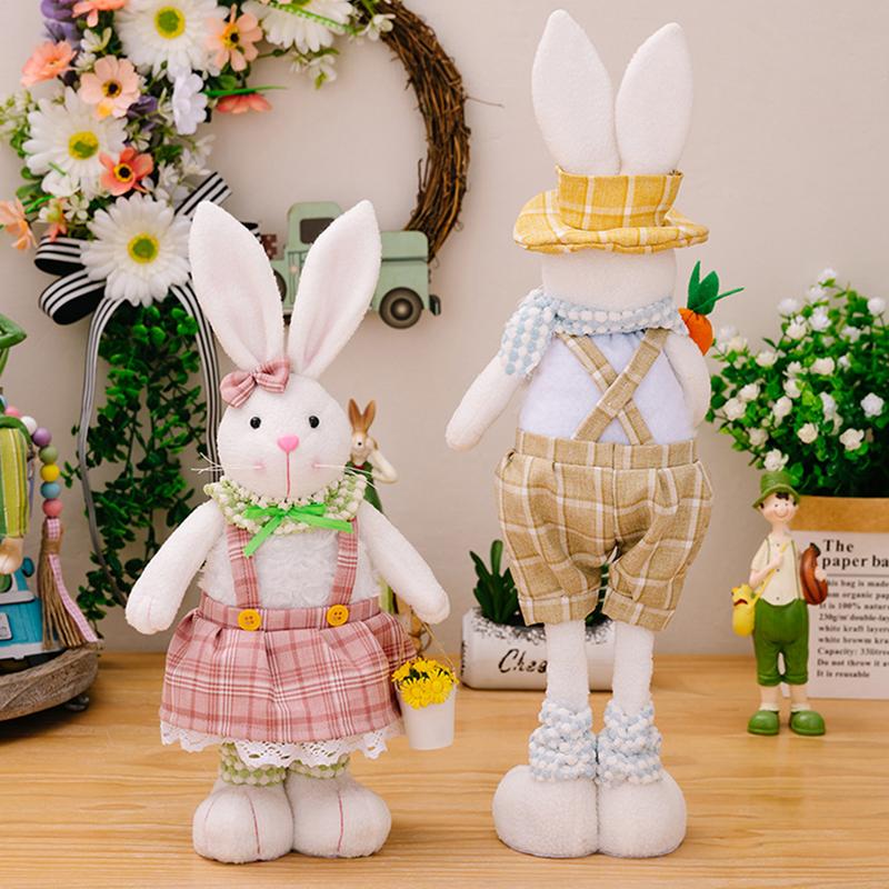 2025 Easter Standing Rabbit Ornaments Telescopic Dolls Figurine Spring Ornaments Cute Rabbit Dolls LittleElf Children's Gifts