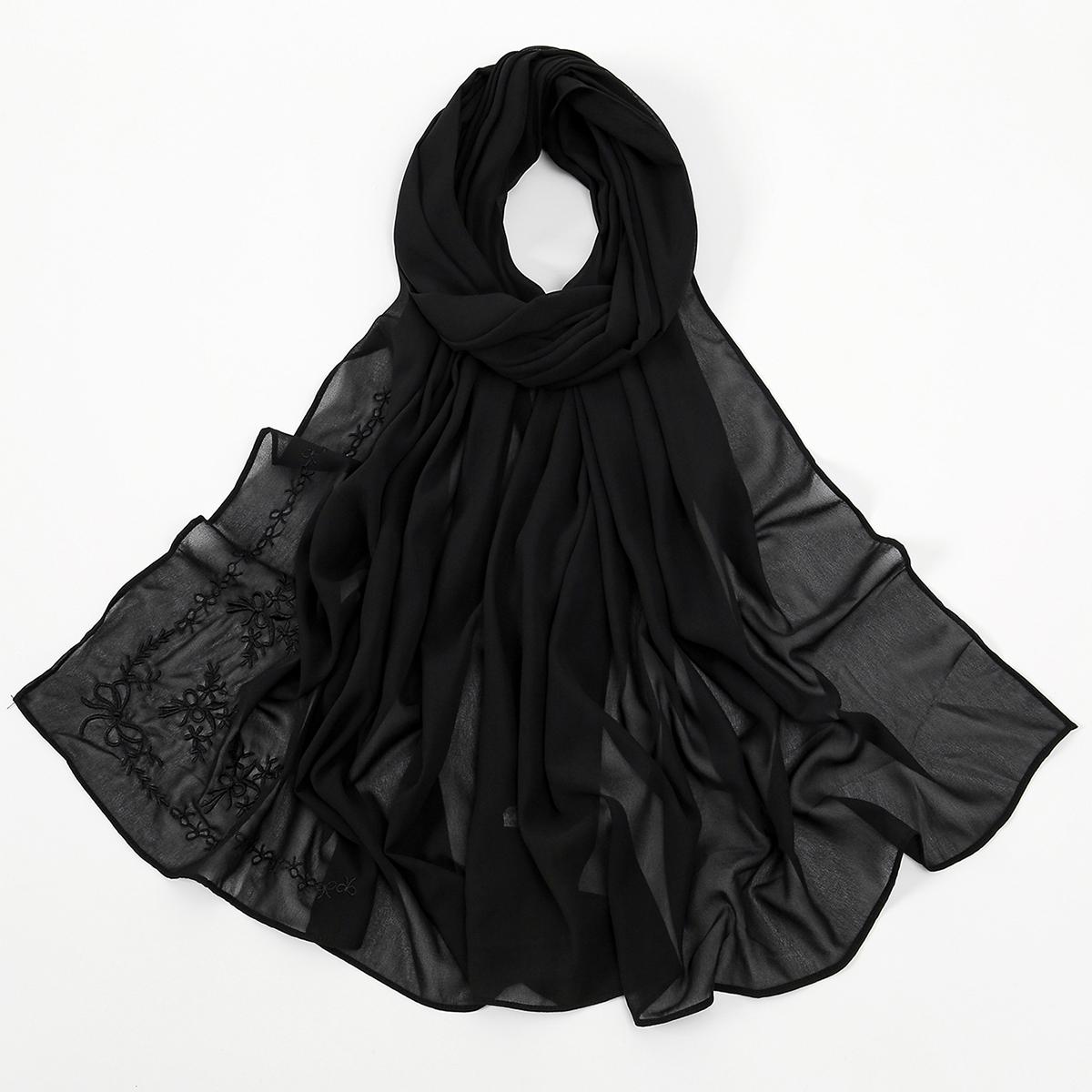

Muslim Woman Chiffon Hijab Scarf With Butterfly Embroidered Fashion Long Wraps Islam Turban Female Shawl Headscarf
