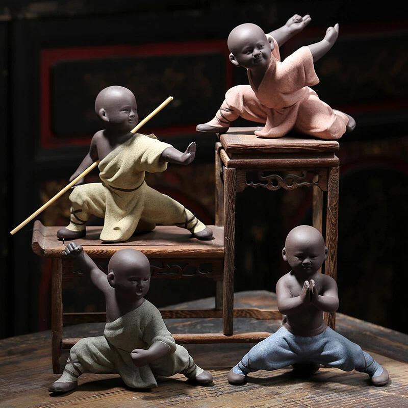 Kung Fu Ceramic Small Buddha Statue Monk Martial Art Figurine Ornament Home Gift