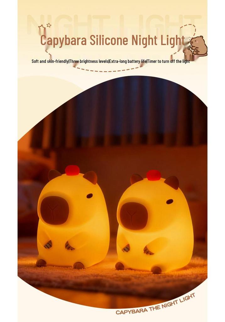 Capybara Silicone Night Light - Tap-Activated Cute Bedside Desk Lamp