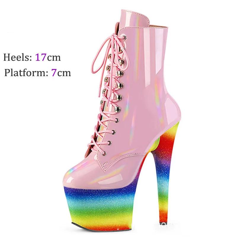 Divat Új 17Cm Szuper Magassarkú Stiletto Női Csizma Vízálló Platform Divat Kerek Orrú Bokacsizma Tánccipő