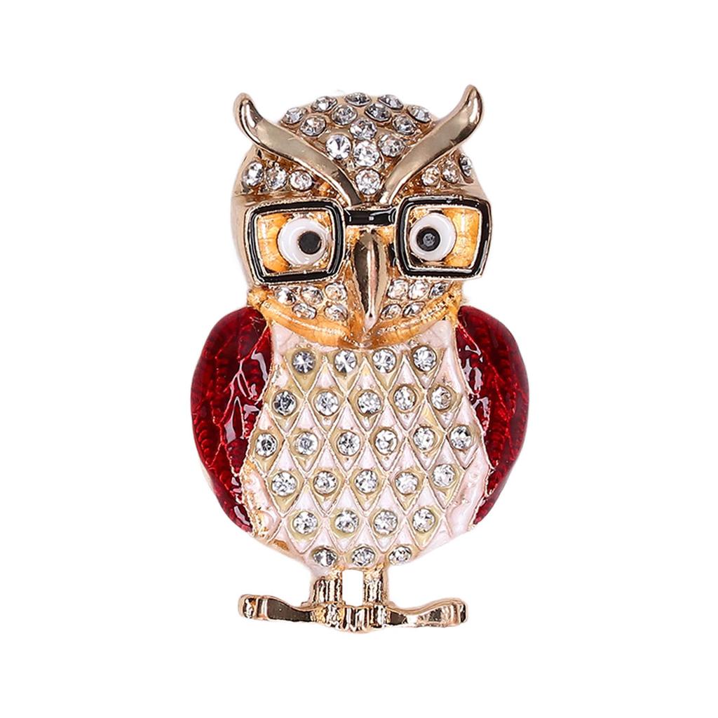 Spectacles Owl Brooch Alloy Rhinestone Cute Animal Brooch for Women Girls Festival Jewelry Gift
