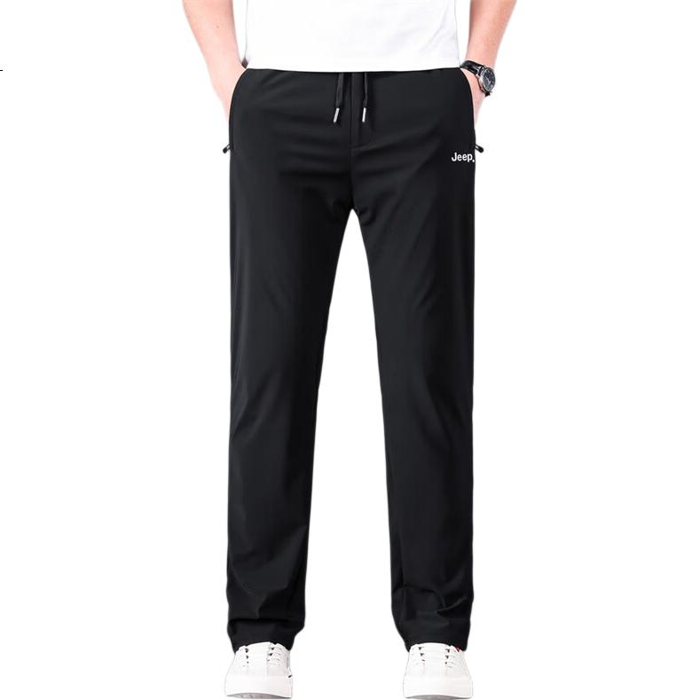 JEEP Ice Silk Pants for Men, Summer Lightweight Breathable Quick-Dry Casual Sports Trousers, Straight-Leg Long Pants for Men, Navy Blue, XL