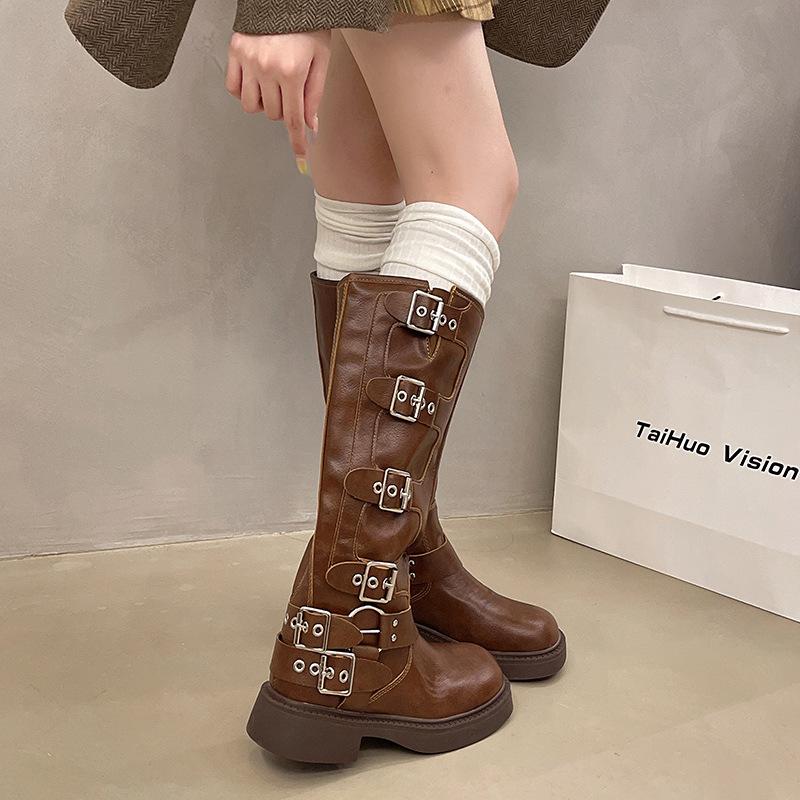 But Knee Boots Women's 2024 Autumn New Thin Retro Brown Western Cowboy Boots Tall Knight Boots