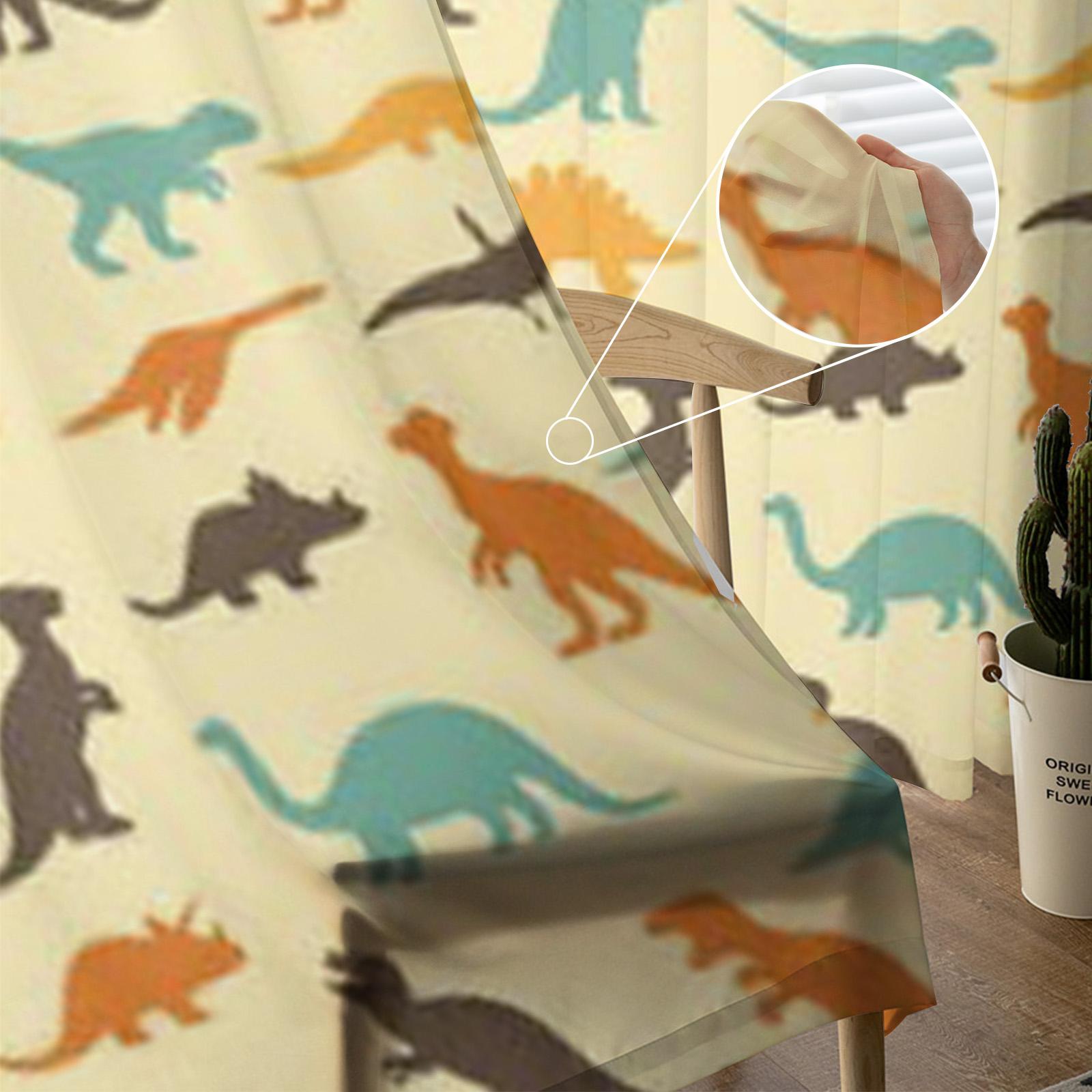 Динозавр Животное Иллюстрация Ретро Узор Фон Шифоновые Прозрачные Шторы Гостиная Спальня — фото 4