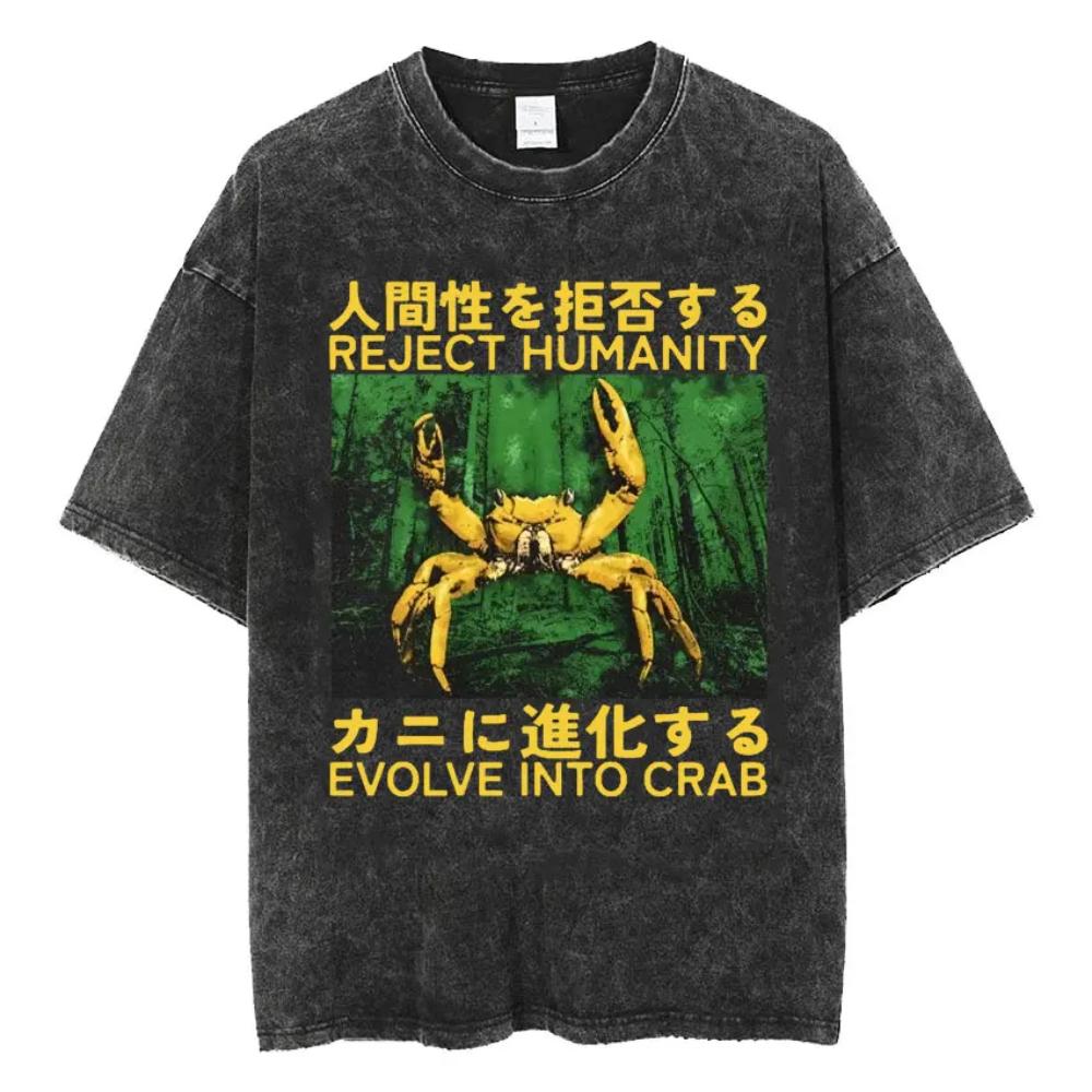 Amare Box No Thoughts Head Empty Japanese T Shirt Funny Frog Mouse Vintage Washed Casual Loose Short Sleeve Unisex Soft S