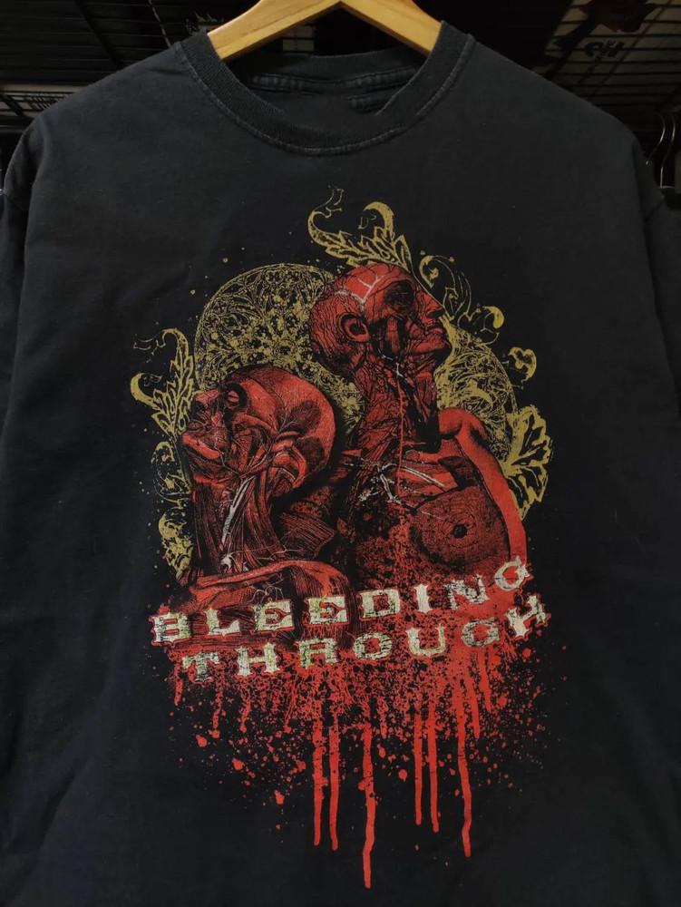 New Popular Bleeding Through Black T-Shirt Cotton Full Size RD44 Unisex T-Shirt M