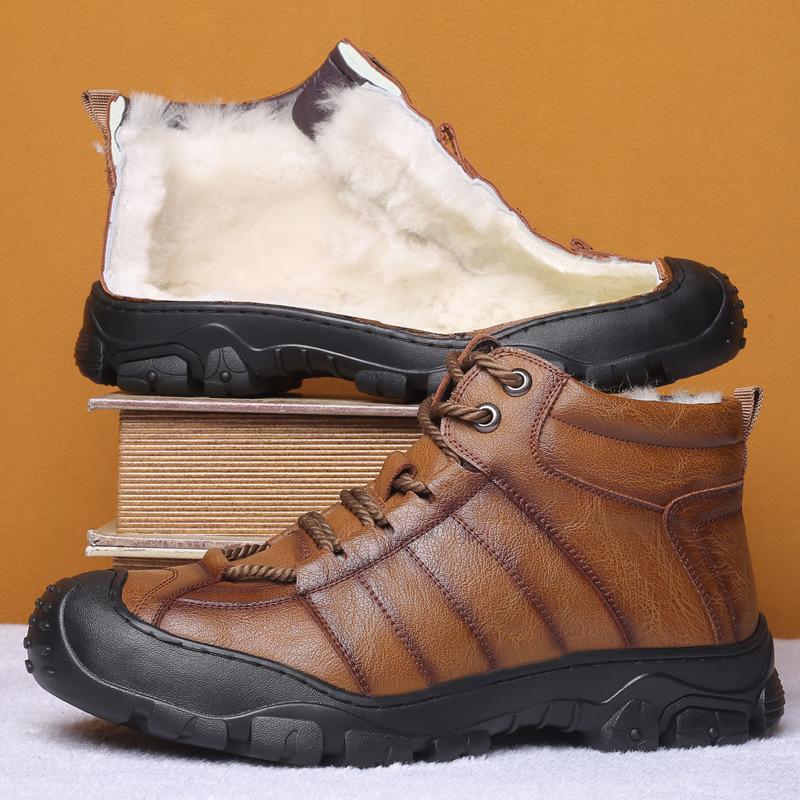 

Winter wool warm cotton shoes outdoor mountaineering velvet men s shoes Northeast middle-aged dad leather shoes men s shoes durable 47