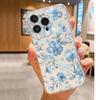 Anti-Drop Blue Floral Transparent Case for iPhone 14-17 Pro Max
