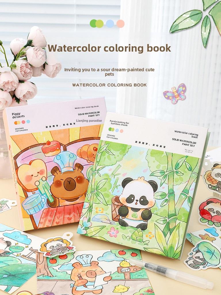 Coloring Book Water Drawing Brush Paint Kit Kid's Watercolor Gouache Graffiti Sticky Notes Coloring DIY Paints Painting Set