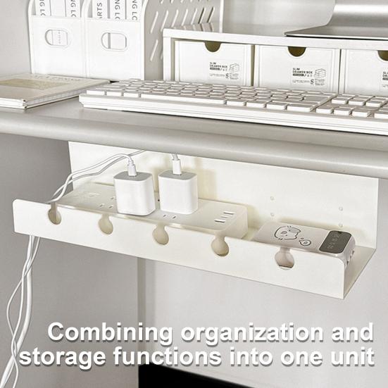 Office Desk Cable Organizer Box Under-Desk Router Power Strip Holder Wire Management Holder No Drilling Adhesive Cord Storage Container