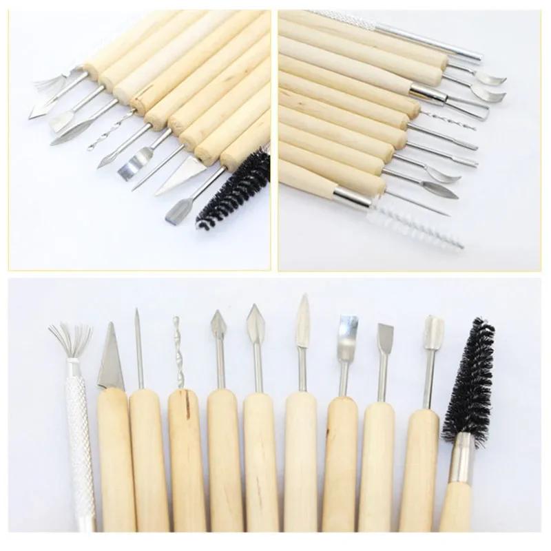 11Pcs Pottery Clay Sculpting Modeling Tool Set Double-Sided Ceramic Polymer Clay Carving Tools Kit With Smooth Wooden Handle