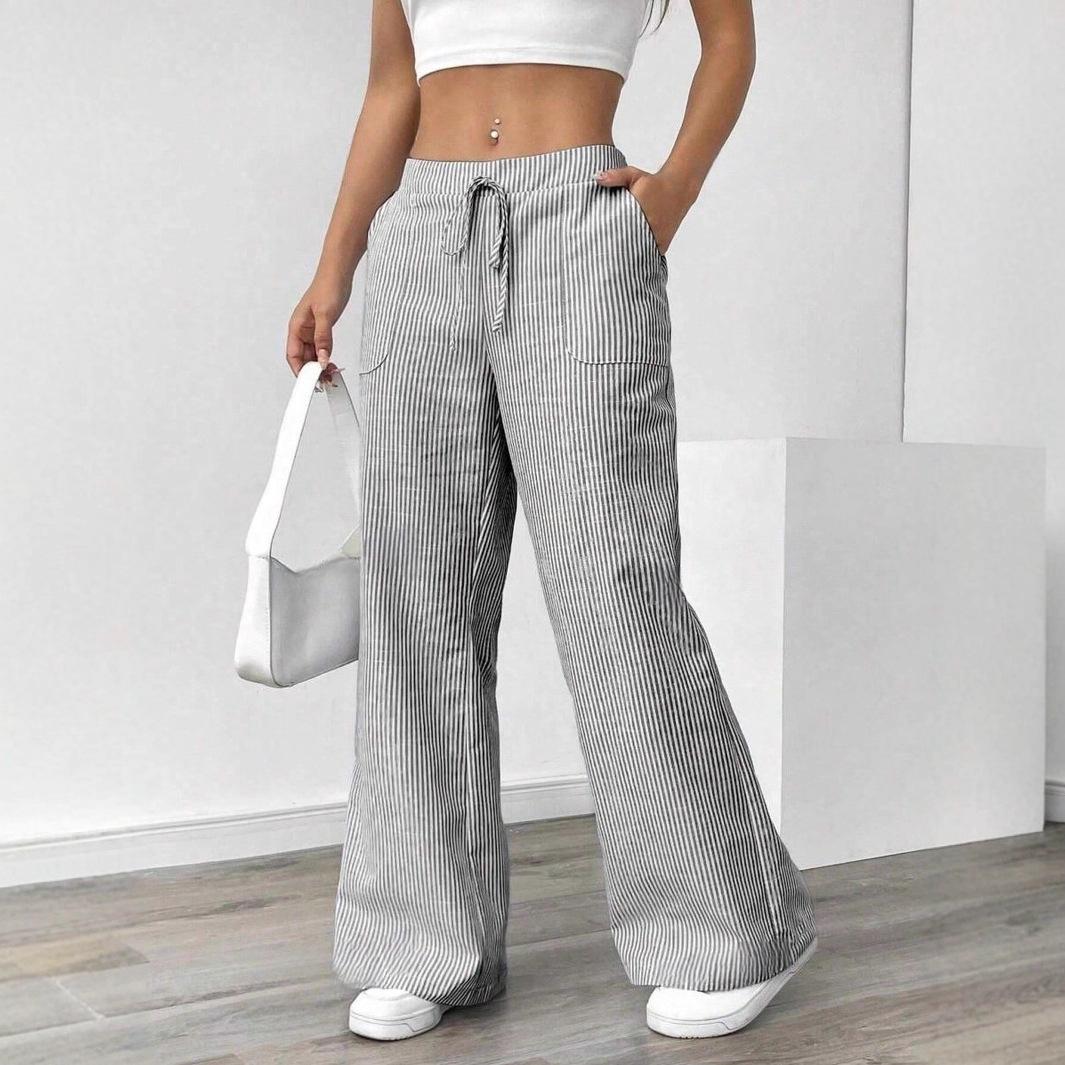 Women Striped Loose Wide-leg Pants Casual Pants S