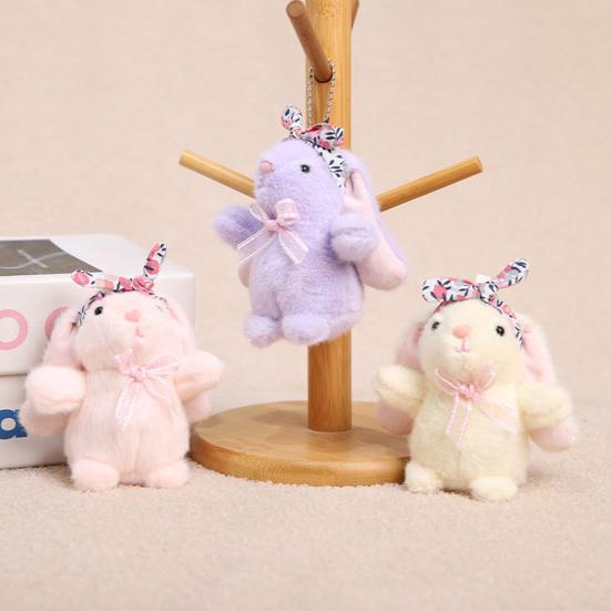 Mini Bunny Plush Keychain Soft Stuffed Rabbit with Floral Headband & Bow Cute Pendant for Bags Backpacks Keys Decorative Gift for Kids & Animal Lovers