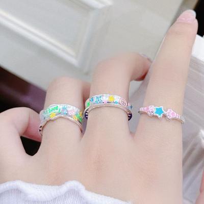 Dopamine Color Enamel Star Ring, Female Stacked Wearing Simple Open Ring, Niche High-End Index Finger Ring