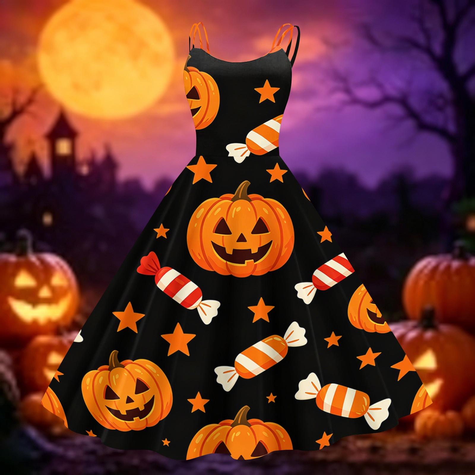 Women s Halloween Printed Off Shoulder Vintage Dress L