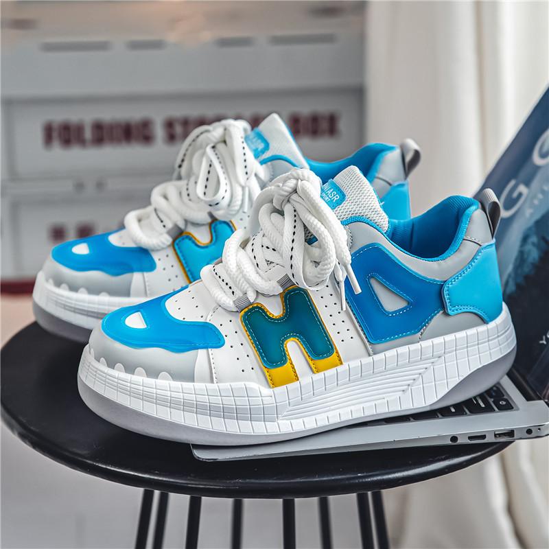 

New high-value fashionable platform bread shoes versatile color matching casual sports men s heightening board shoes 44