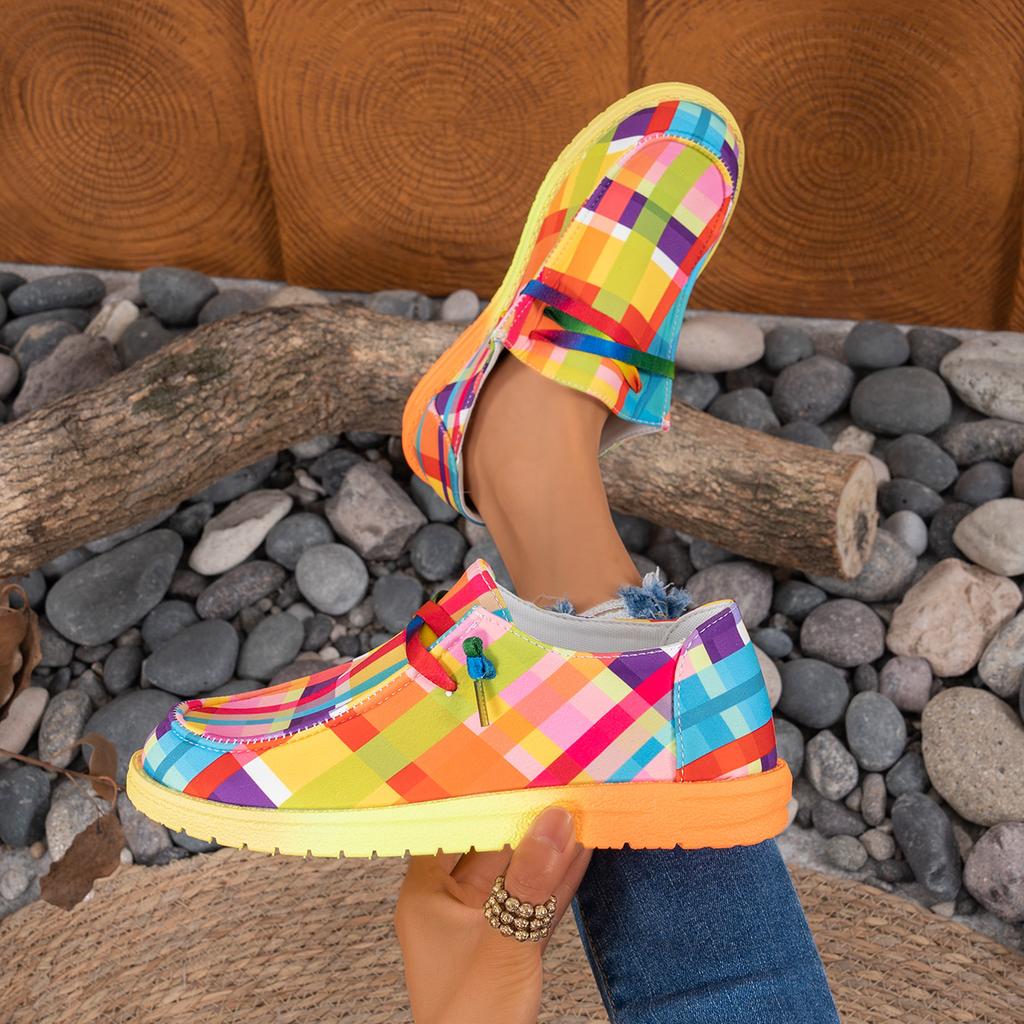 Fashion Women Flats Ethnic Rainbow Canvas Shoes Autumn New Casual Daily Flat Loafers Shoes Ladies Round Toe Multi-Color Sneakers Women
