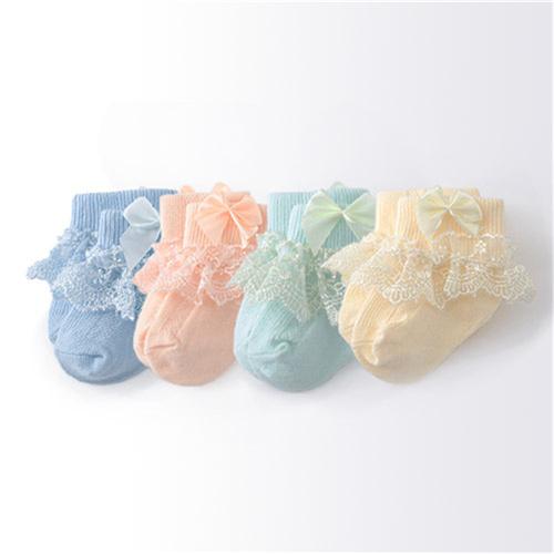 4Pairs/lot Newborn Baby Socks For Girls Cotton Lace Infant Girls Sock Princess Bow Toddler Baby Girls Socks Spring 0-24M