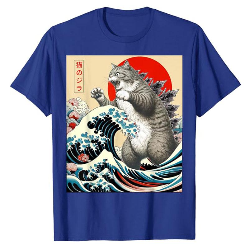 Catzilla Cat Japanese Art Funny Cat Gifts for Men Women Kid T-Shirt Humorous Kitty Graphic Outfits Cute Kitten Lover Saying Tee