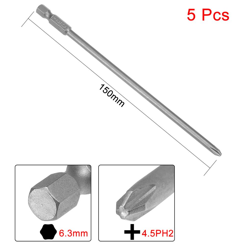 5pcs 100mm 150mm Hex Shank Cross Head Screwdriver Bits Electric Driver Hand Tool PH1 PH2 Magnetic Phillips Screwdriver Drill Bit