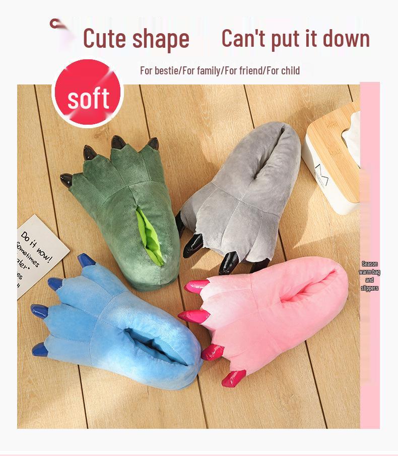 Funny Cat Paw Plush Indoor Slippers with Claws – Thick Cotton for Couples