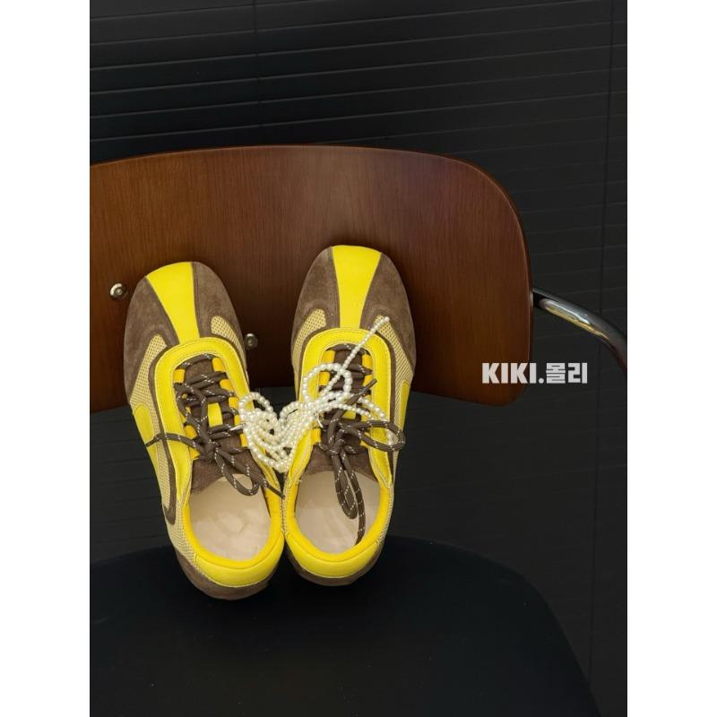 

Leather double color ribbon inner height increase women s spring soft sole beaded bow mesh casual shoes 35 жёлтый