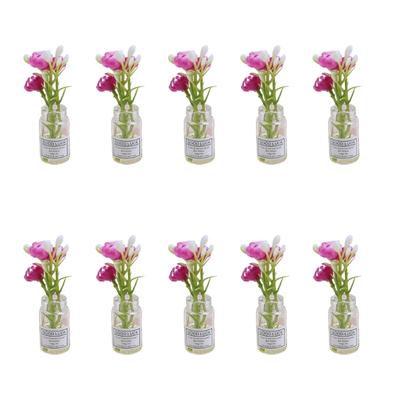 10pcs Car Dashboard Miniature Potted Flowers Ornament Glow Figurines Decors Automotive Interior Greenery Decoration