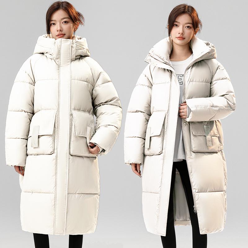 Women's Mid-Length Hooded Down Coat - Korean Style, Plus-Size, Thick Winter Outerwear