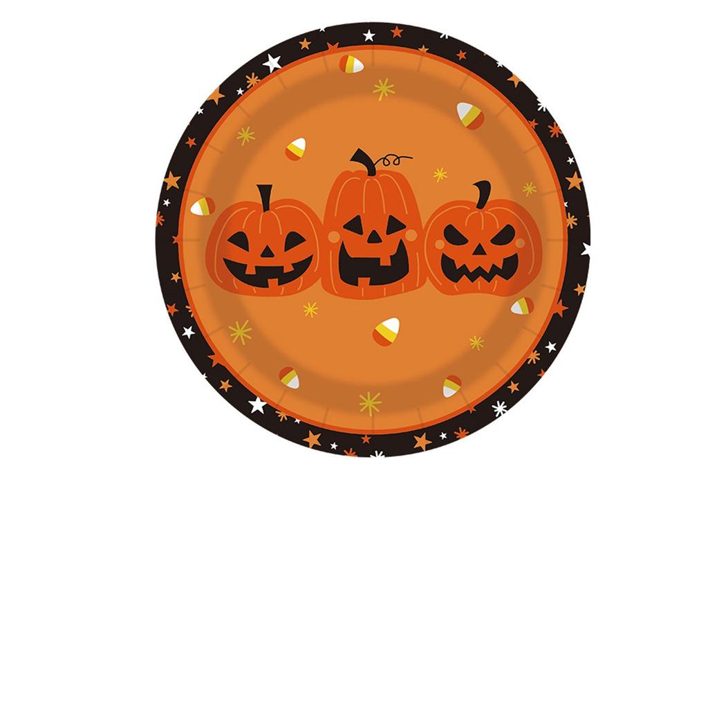 Halloween Pumpkin/ Ghost/ Party Disposables Printed Tissue Paper Plate Plastic Knife And Fork Party Set