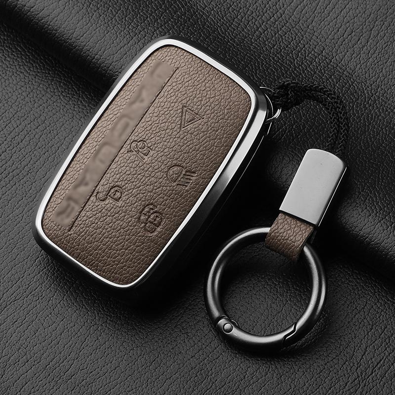 Aluminiumlegierung Ziegenleder Auto Schlüsselhülle Abdeckung für Jaguar JLR XF XJ XE XJL XFL I-PACE E-PACE F-Pace Auto Schlüsselhülle Schutz Fob