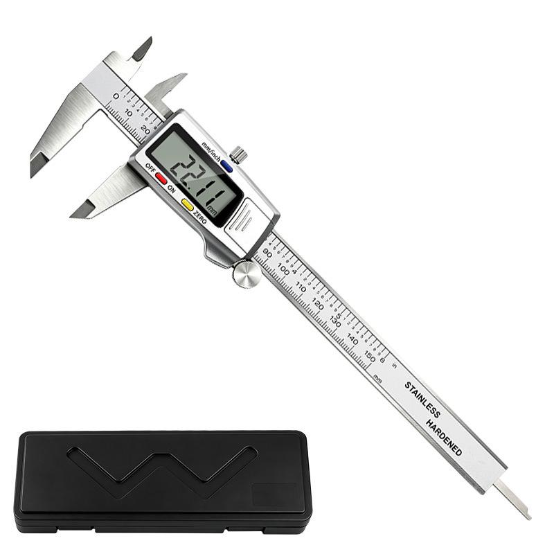 Electronic Digital Vernier Caliper with Three-Color Buttons, Stainless Steel, 0-150mm for Measuring Inner and Outer Diameters