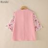 ZANZEA Women Casual V-Neck Floral Print Splice 3/4 Sleeve Loose Blouse