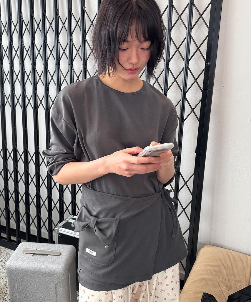 RONRON Wrap Ribbon Pocket Long Sleeve Charcoal