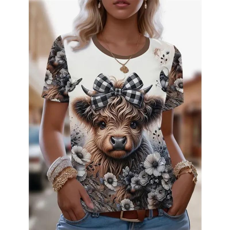Fashion Casual Versatile Short Sleeve Crew Neck Printed Top Loose T-Shirts Women’s