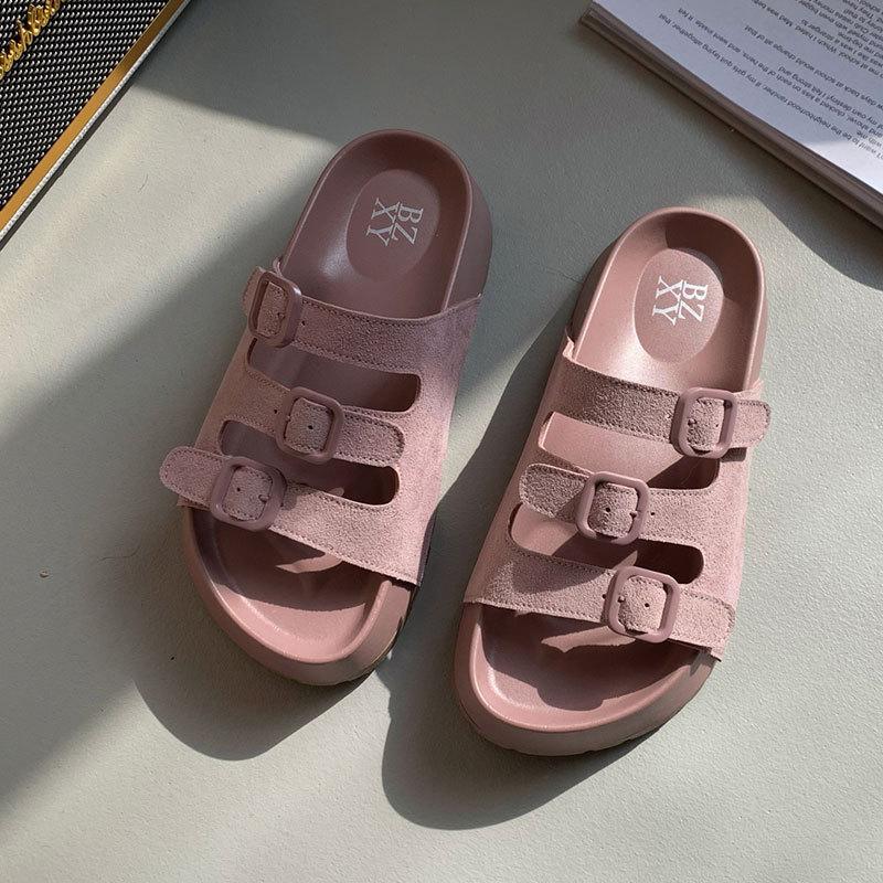 One-word slippers women's fashion versatile outer wear 2025 summer new hollow Roman sandals women's thick-soled bag head slippers