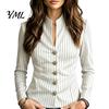 Women Striped Blazer Stand Collar Blazer, Slim Fit Single-Breasted Blouse Top, Office Business Casual Jacket Outerwear Slimming Waist Coat