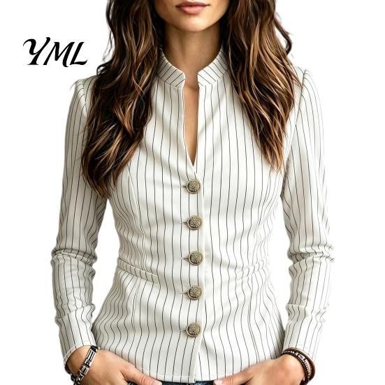 Women Striped Blazer Stand Collar Blazer, Slim Fit Single-Breasted Blouse Top, Office Business Casual Jacket Outerwear Slimming Waist Coat
