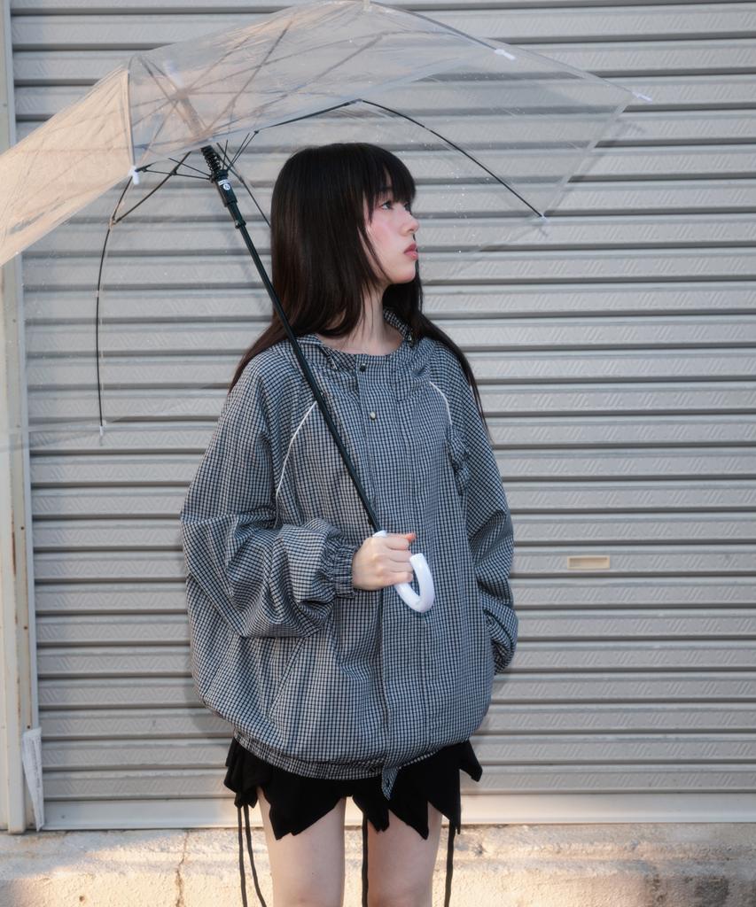 ROSEFRANTZ Rose Corsage Check Windbreaker [Navy]