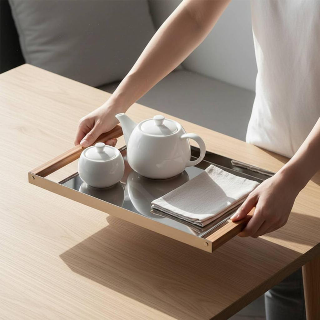 Stainless Steel Serving Tray Easy to Clean Rectangle Platter with Handles