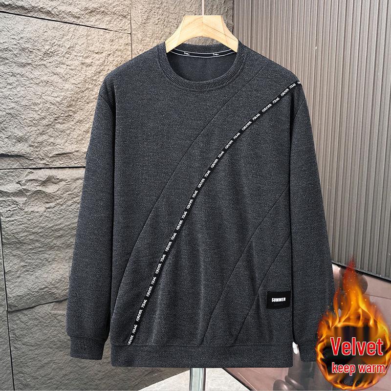 

Men s Retro Patchwork Velvet Hoodie: Thick, Loose-Fit, Plus Size, Round Neck 10XL сірий колір