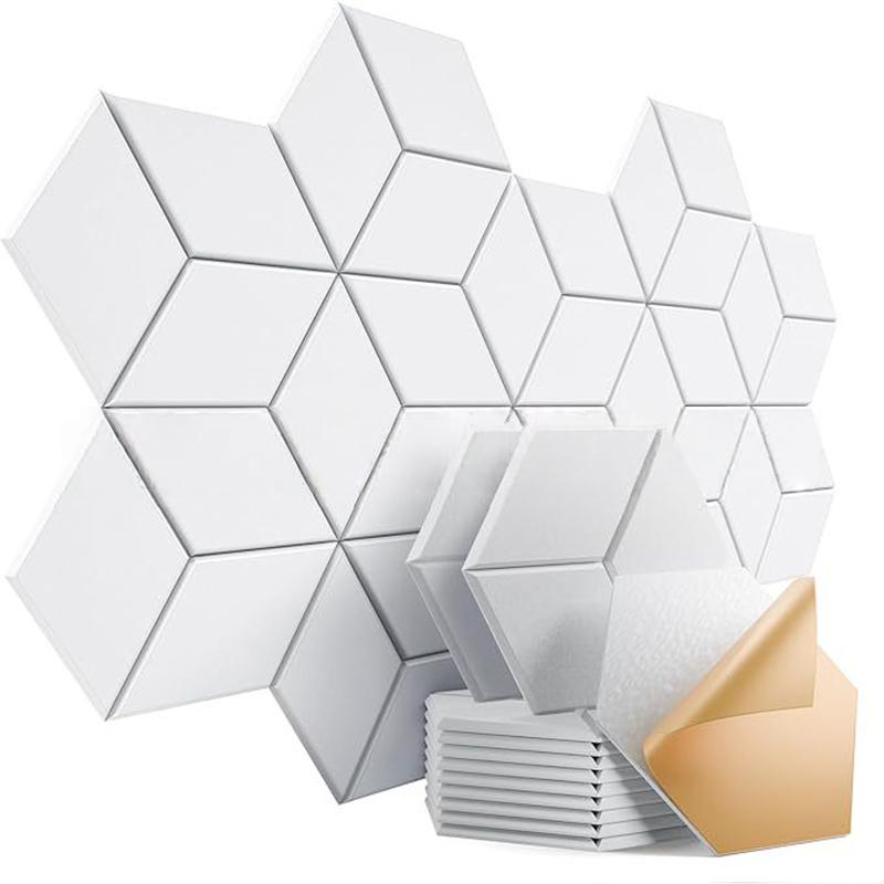 12 Stück Selbstklebende Sechseckige Akustikplatten Akustikschaumplatten Y-förmiges Design Absorbiert Geräusche Hintergrundwand Dekor