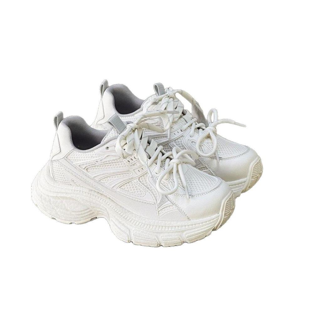 European Station Leather Silver Daddy Shoes Women's 2025 Spring New Thick-soled Heightening Versatile Comfortable Heightening Sneakers