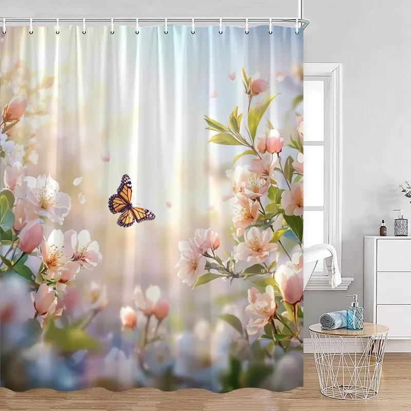 Romantic Rose Shower Curtain - Vibrant Floral & Butterfly Designs for Elegant Bathroom Décor, Waterproof, Easy Care & Soft Touch