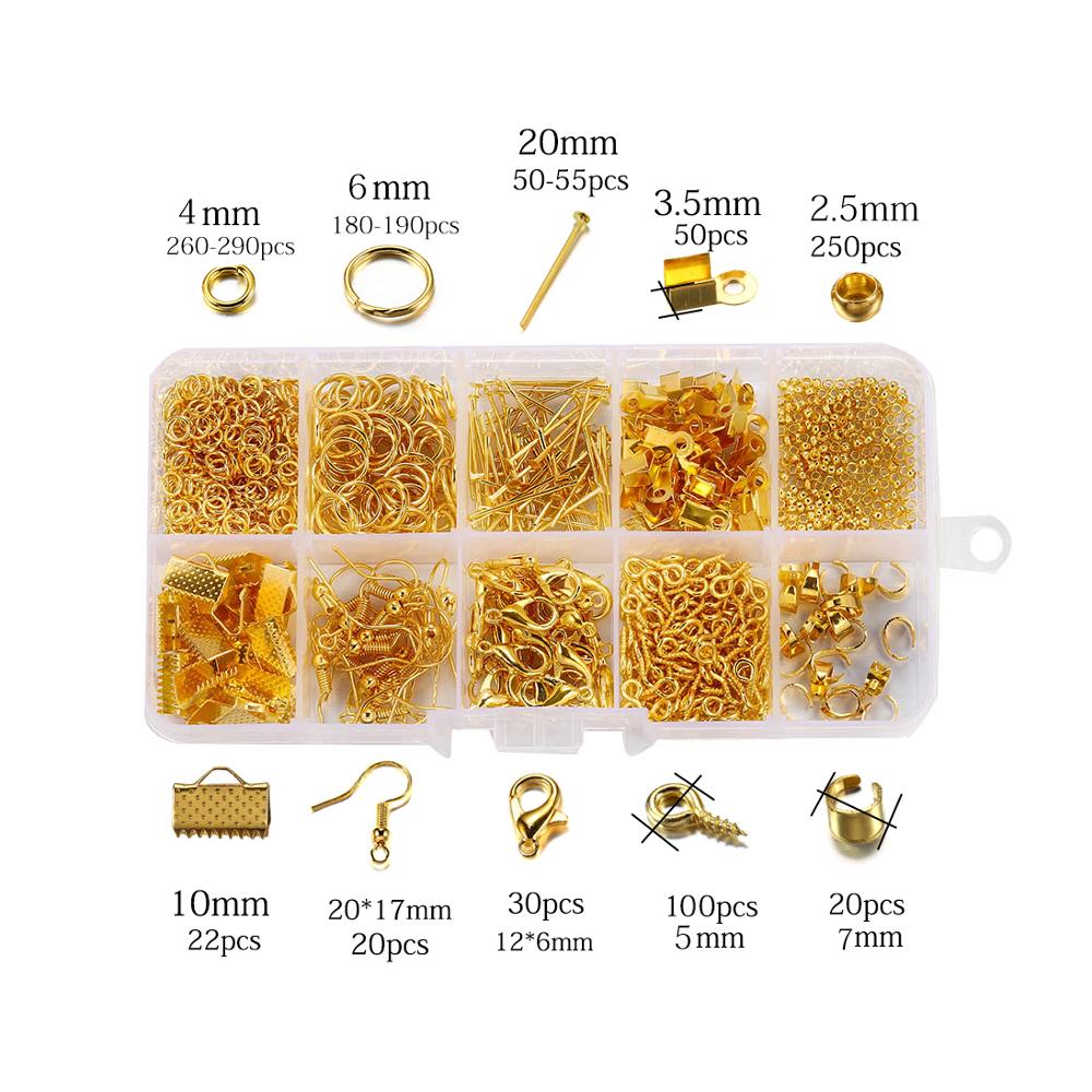 970Pcs Jewelry Making Sets Jump Rings Eye Pins Lobster Clasp Charm Connectors Earring Hooks For DIY Jewelry Making Supplies Kits
