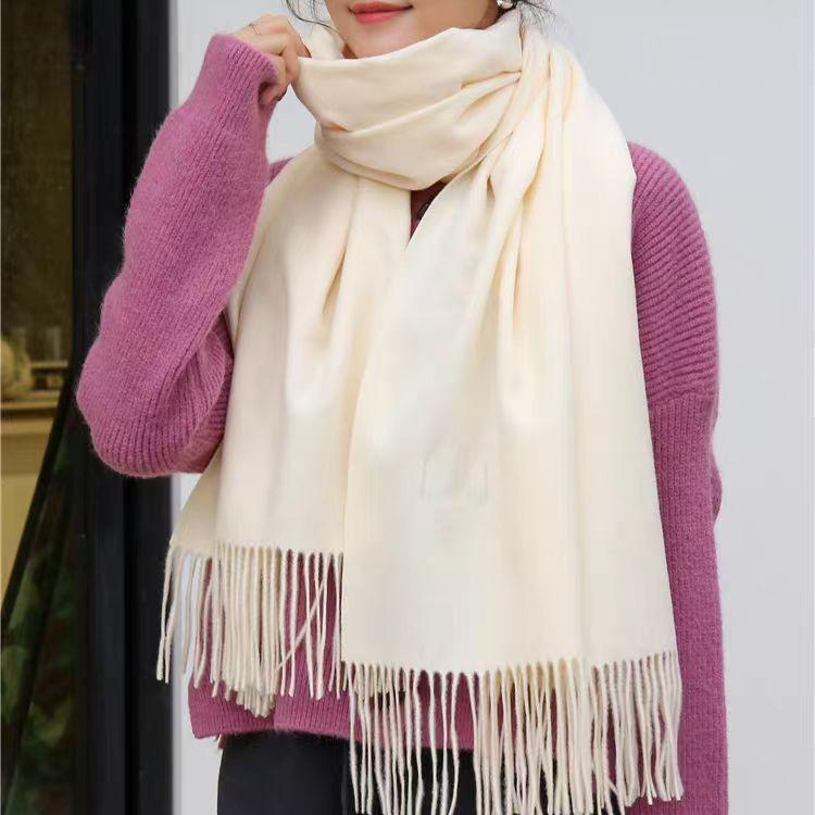 New Solid Color Scarf Warm Thickened Faux Cashmere Shawl Women's Outdoor Fashion Plaid Scarf Winter Windproof Head Scarf Gift