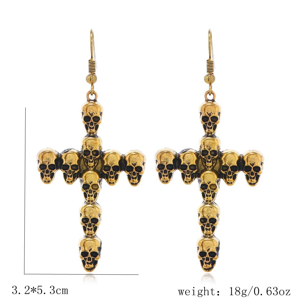 Halloween Jewelry Fashion Punk Vintage Alloy Skull Head Cross Earrings For Women