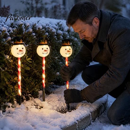 Waterproof Solar Snowman Yard Decor 5Pcs Christmas Stake Light, LED Garden Lamp with Warm White Pathway Lighting Santa Claus Design, Outdoor