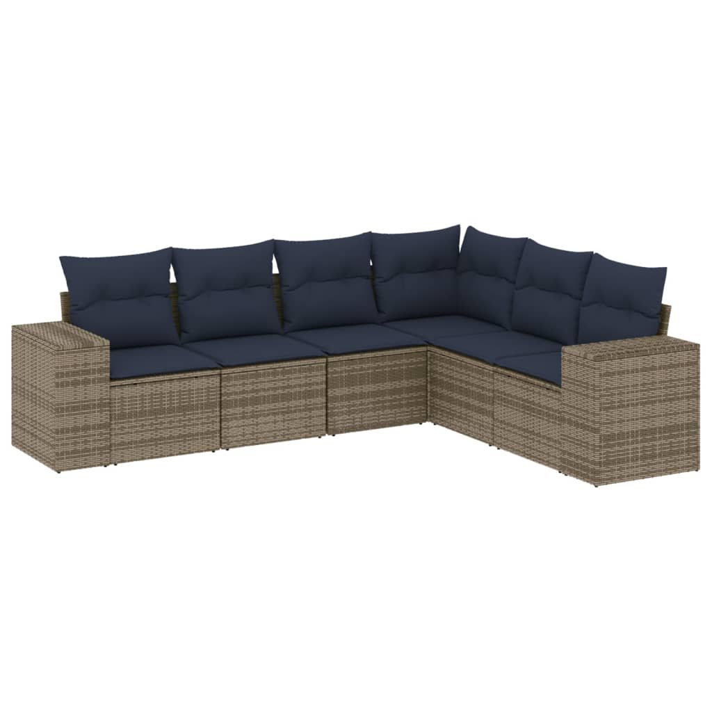 6 Piece Garden Sofa Set with Cushions Gray Poly Rattan