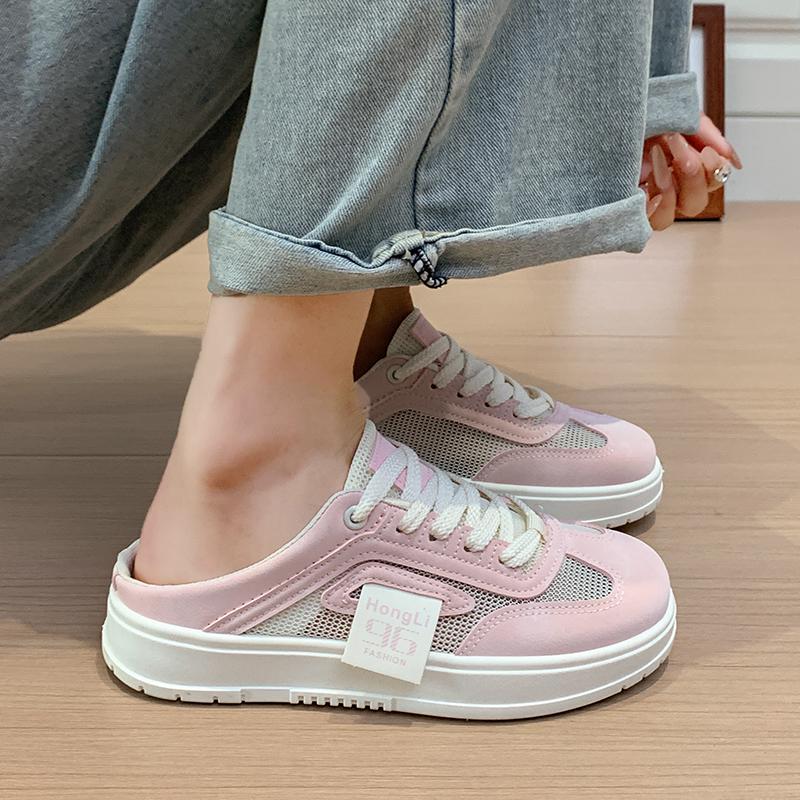 Fashion CRLAYDK Summer Women's Footbed Comfortable Slip On Mules Mesh Slippers Ladies Backless Slide Loafers Walking Casual Flats Shoes